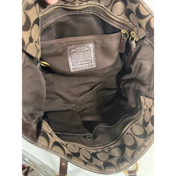 Coach Hampton Signature Carryall Brown Jacquard Vintage Leather Tote Bag 10384 - Picture 6 of 10